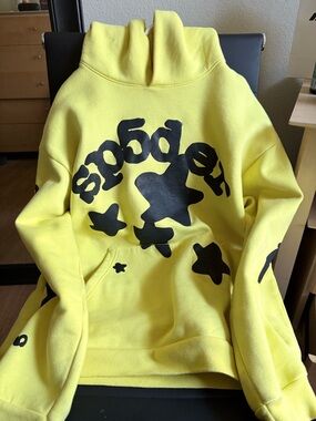 Yellow Graphic Hoodie Sweater with Black Print